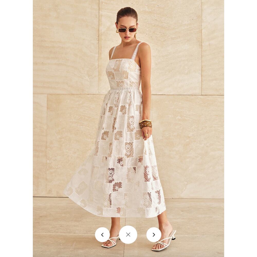 NWT Commense Cotton Patchwork Lace Embroidered Maxi Dress Sz S - Picture 3 of 7
